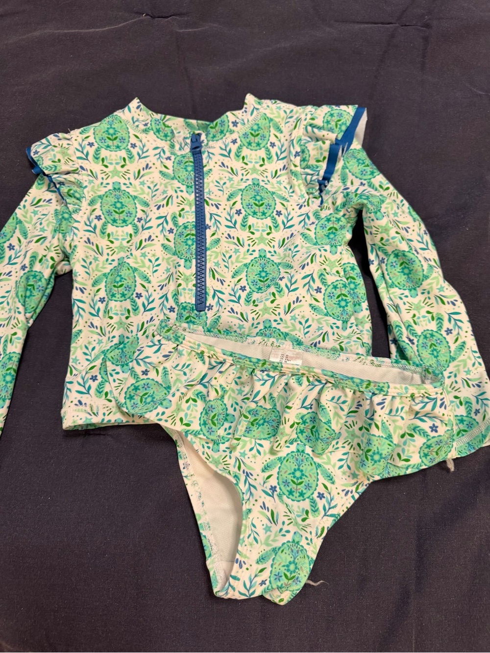 Tommy Bahama Girls Green and Blue Floral Long Sleeve Rash Guard Set